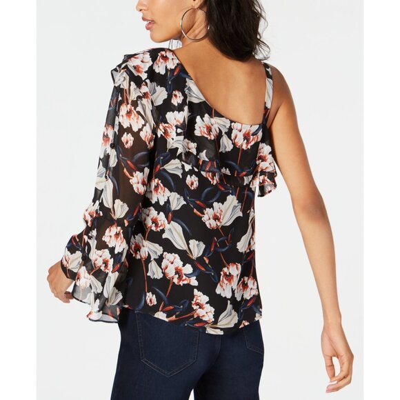 NWT INC Womens Size XXL Dark Floral Asymmetric Bell Sleeve Blouse Top NEW - Picture 2 of 3